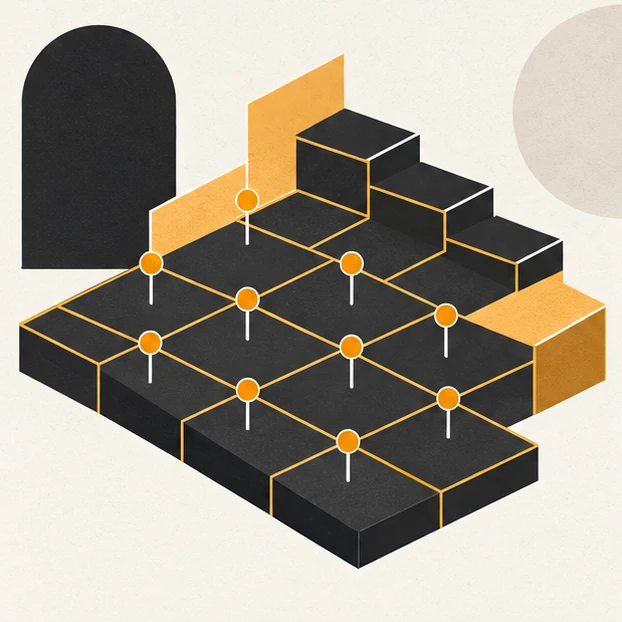 Illustrated analytical grid with calibrated steps and nodes