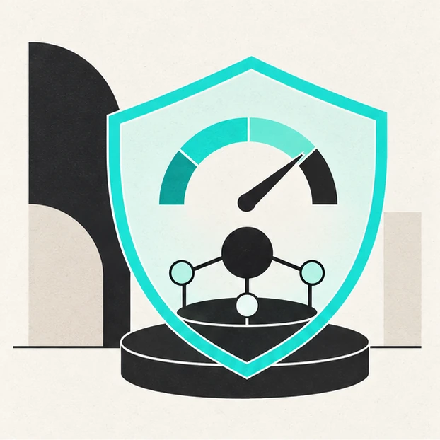 Illustrated shield protecting a lending position and risk gauge